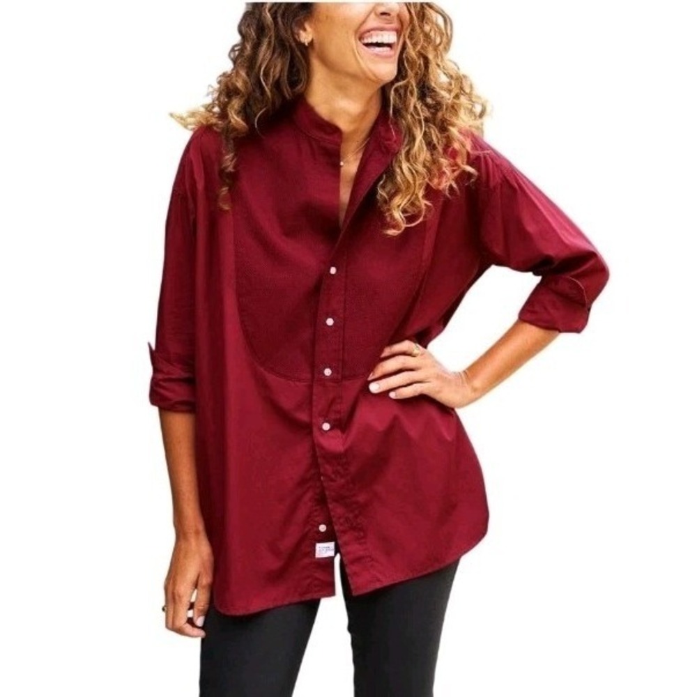 Frank & Eileen 'Victoria' Red Cotton Shirt Size Small Oversize Italian Tuxedo
